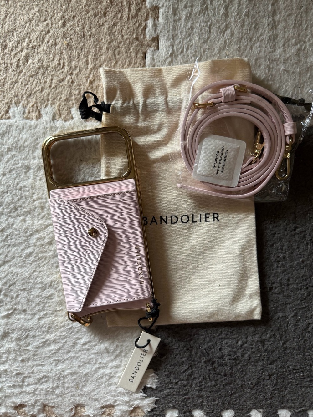 Bandolier Blush Pink Phone Crossbody Case with Gold Accent